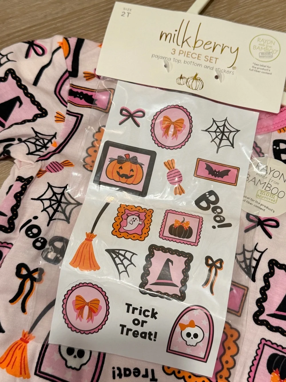 Milkberry Pink Halloween Kids Pajama Set - Trick or Treat Print size 2t